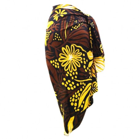 Paréo fleurie noir, marron et or  motifs fleurs