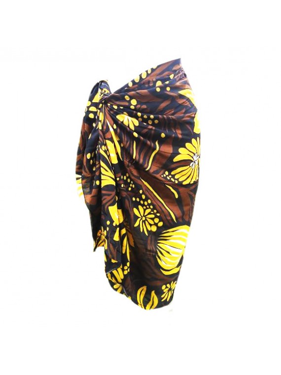 Paréo fleurie noir, marron et or  motifs fleurs
