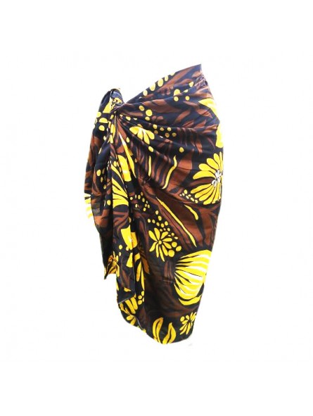Paréo fleurie noir, marron et or  motifs fleurs