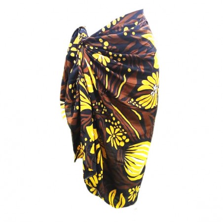 Paréo fleurie noir, marron et or  motifs fleurs