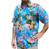 Chemise hawaïenne motifs fleurs et fleurs ananas bleu