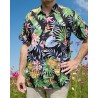 Chemise hawaïenne motifs fleurs et fleurs ananas noir