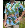 Chemise hawaïenne couleur bleu ciel motifs fleurs du paradis, fleurs tropical