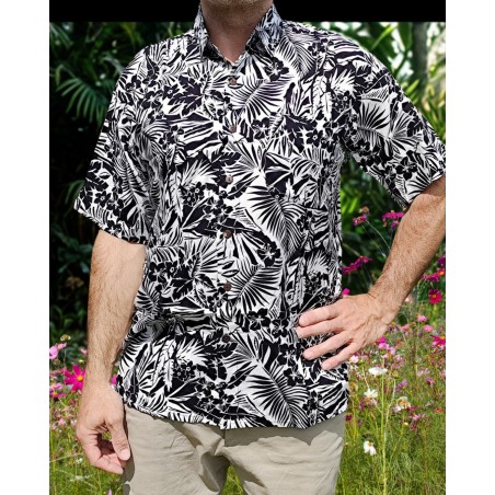 Chemise à fleurs monochrome noir