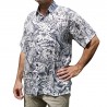 Chemise à fleurs fleurs et feuillage grise sur fond blanc