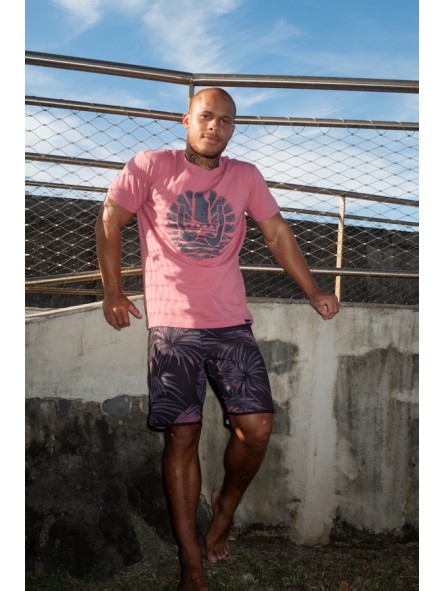 T-shirt homme couleur rose motifs drapeau tahitien , drapeau polynesien de la marque INVAD TAHITI