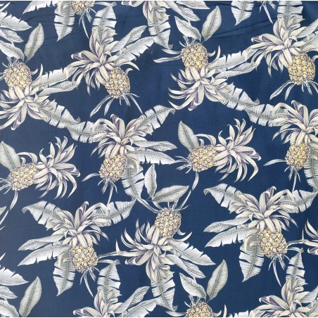 Tissu imprimé Ananas fond vert de gris