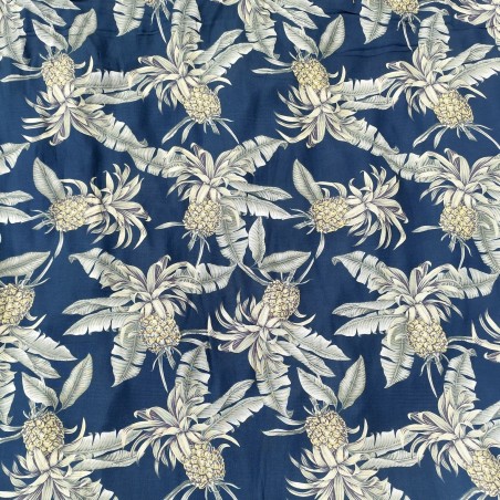 Tissu imprimé mortif Ananas couleur fond vert de gris