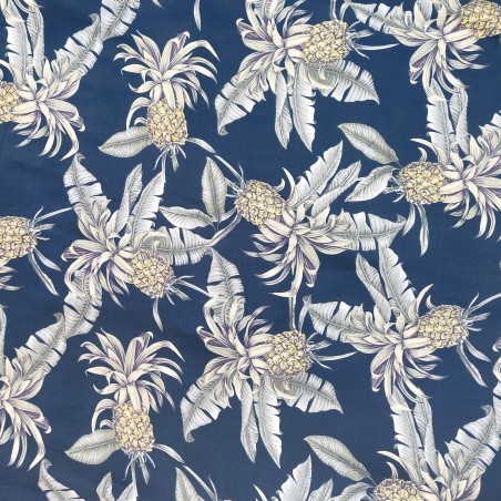 Tissu imprimé mortif Ananas couleur fond vert de gris