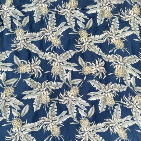 Tissu imprimé mortif Ananas couleur fond vert de gris