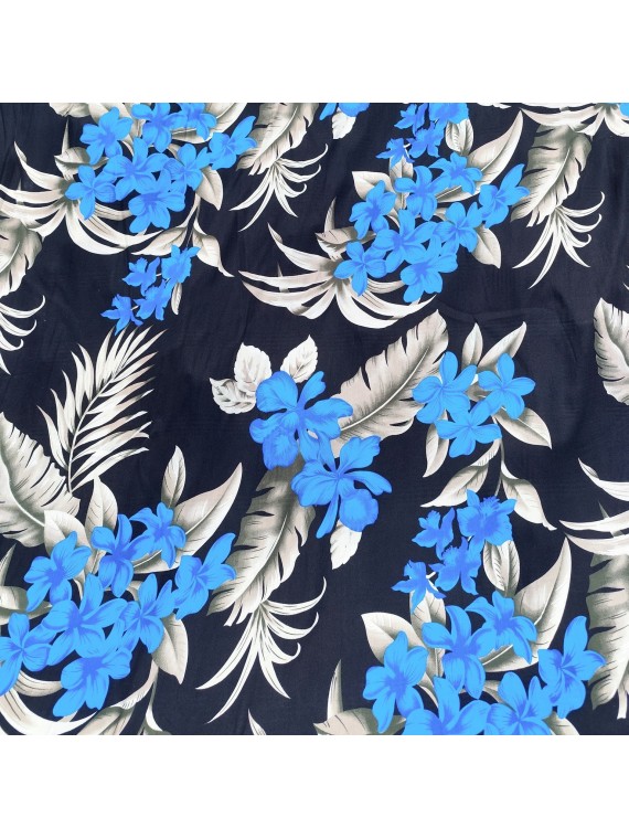Tissi fleuri fond noir motifs bleu et argent