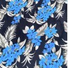 Tissi fleuri fond noir motifs bleu et argent