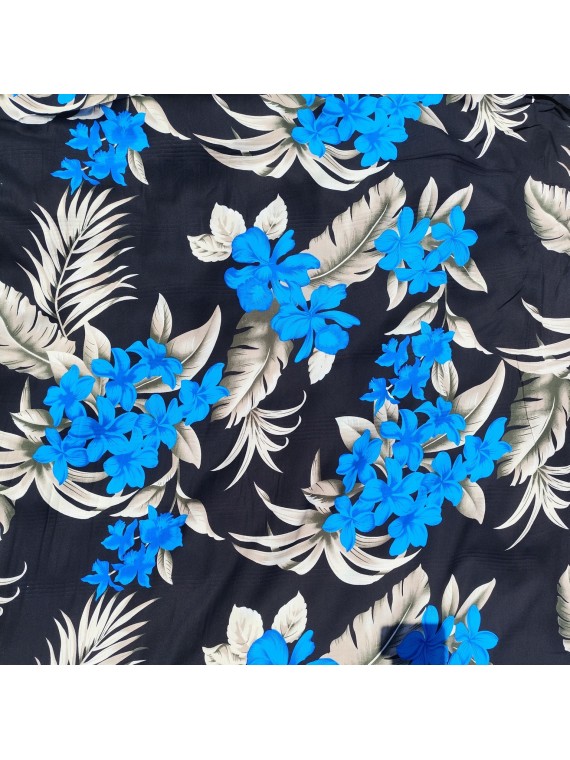 Tissi fleuri fond noir motifs bleu et argent