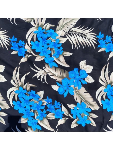 Tissi fleuri fond noir motifs bleu et argent