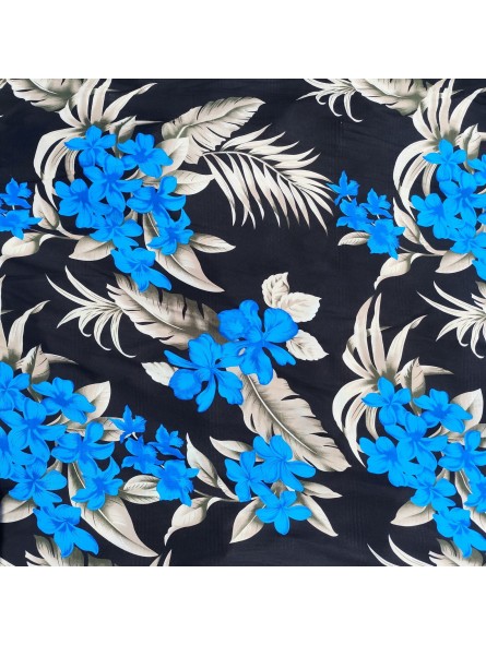 Tissi fleuri fond noir motifs bleu et argent