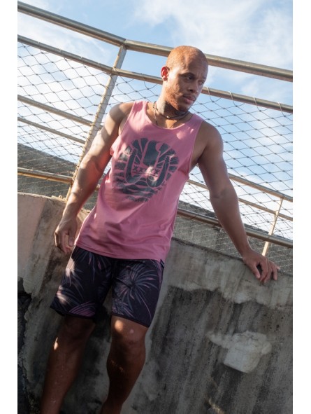 Debardeur  homme couleur rose motifs drapeau tahitien , drapeau polynesien de la marque INVAD TAHITI