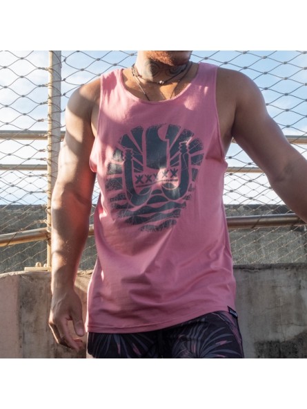 Debardeur  homme couleur rose motifs drapeau tahitien , drapeau polynesien de la marque INVAD TAHITI