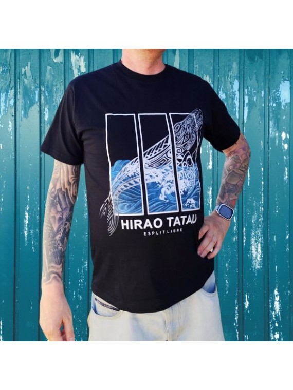 T-shirt homme couleur noir et blanc motifs baleine, très beau t-shirt noir pour homme de la marque HIRO TATAU