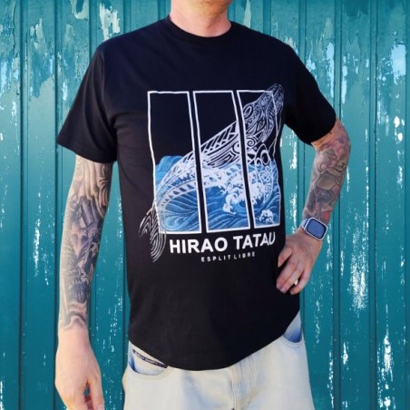 T-shirt homme couleur noir et blanc motifs baleine, très beau t-shirt noir pour homme de la marque HIRO TATAU