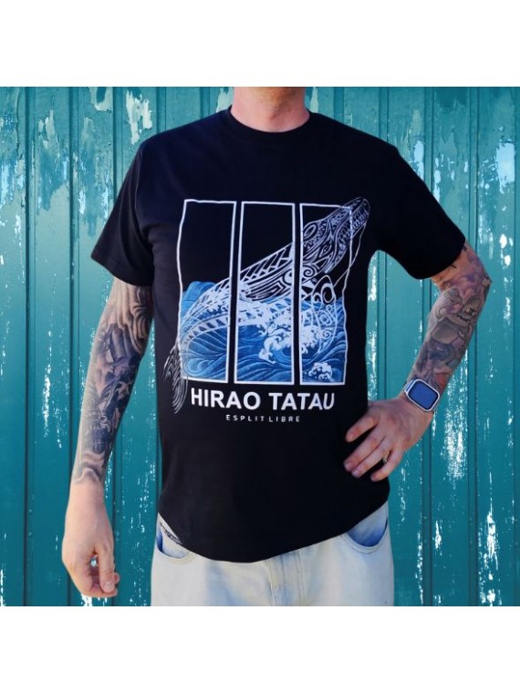 T-shirt homme couleur noir et blanc motifs baleine, très beau t-shirt noir pour homme de la marque HIRO TATAU