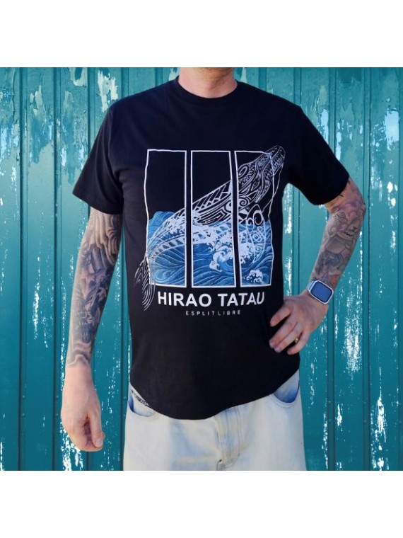 T-shirt homme couleur noir et blanc motifs baleine, très beau t-shirt noir pour homme de la marque HIRO TATAU