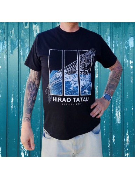 T-shirt homme couleur noir et blanc motifs baleine, très beau t-shirt noir pour homme de la marque HIRO TATAU