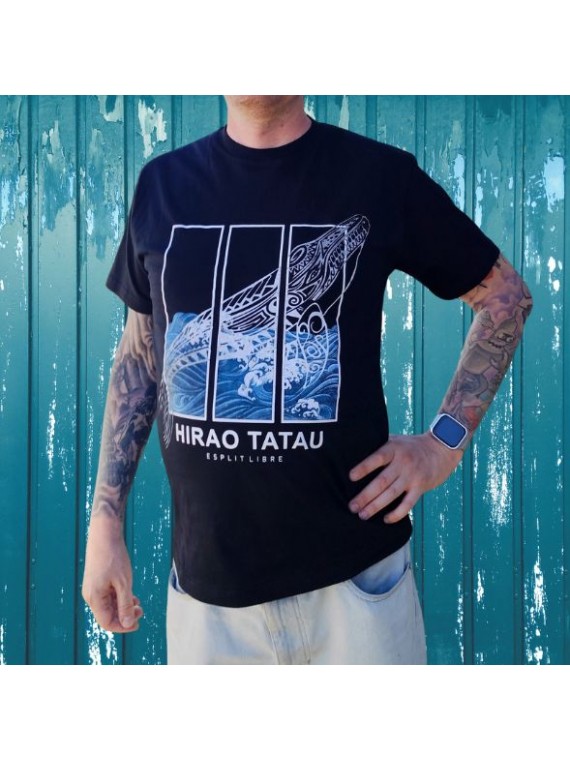 T-shirt homme couleur noir et blanc motifs baleine, très beau t-shirt noir pour homme de la marque HIRO TATAU