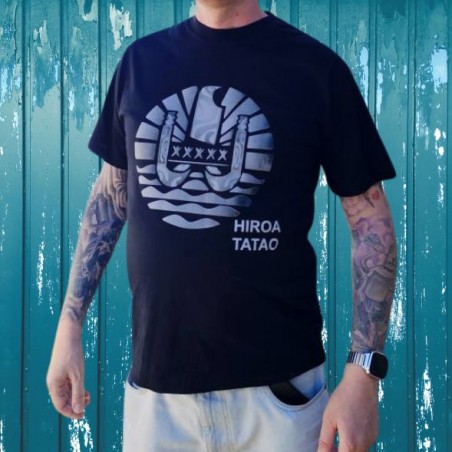 T-shirt Noir HIROA TATAU Polynesian flag
