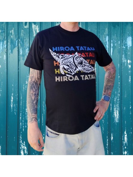 T-shirt homme couleur noir et blanc tatouage tatouage Raie manta