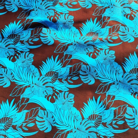 Tissu bleu chemin tropical Turquoise chocolat