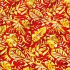 Tissu couleur rouge et or motifs feuillage tropical stylisé