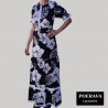 Robe tahitienne artisanale de couturière motifs  Hibiscus et feuillage noir