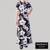 Robe tahitienne artisanale de couturière motifs  Hibiscus et feuillage noir