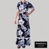 Robe tahitienne artisanale de couturière motifs  Hibiscus et feuillage noir