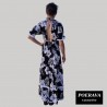 Robe tahitienne artisanale de couturière motifs  Hibiscus et feuillage noir