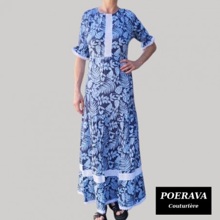 Robe de couturière POERAVA Parfum tropical bleu