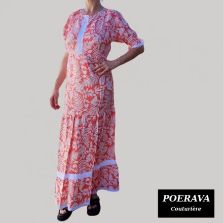 Robe de couturière POERAVA Parfum tropical rouge saumon