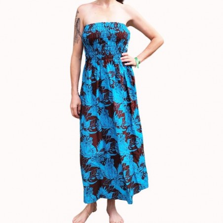 Robe bustier froncé chemin tropical chocolat turquoise