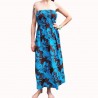 Robe bustier froncé motifs flore tropicale couleur chocolat turquoise