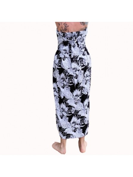 Robe bustier froncé motifs flore et feuillage tropicale couleur noir et blanc