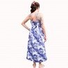 Robe bustier froncé motifs flore et feuillage tropicale couleur bleu et blanc