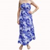 Robe bustier froncé motifs flore et feuillage tropicale couleur bleu et blanc