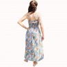 Robe bustier froncé couleur blanche motifs  fleurs oiseaux du paradis