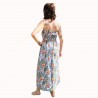 Robe bustier froncé couleur blanche motifs  fleurs oiseaux du paradis