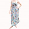 Robe bustier froncé couleur grise motifs  fleurs oiseaux du paradis