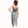 Robe bustier froncé couleur grise motifs  fleurs oiseaux du paradis