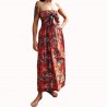 Robe bustier froncé couleur rouge motifs  fleurs oiseaux du paradis