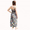 Robe bustier froncé couleur noir motifs  fleurs oiseaux du paradis