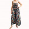 Robe bustier froncé couleur noir motifs  fleurs oiseaux du paradis