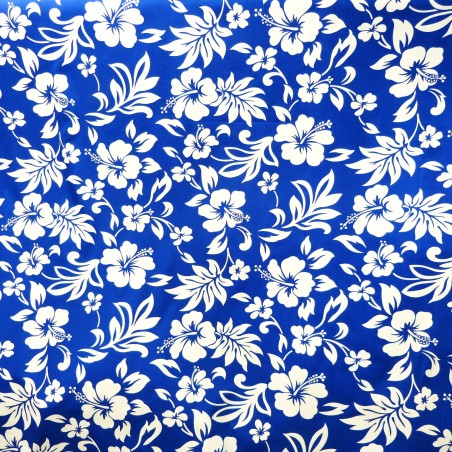 Tissu bleu et blanc Fibranne Hibiscus  best seller